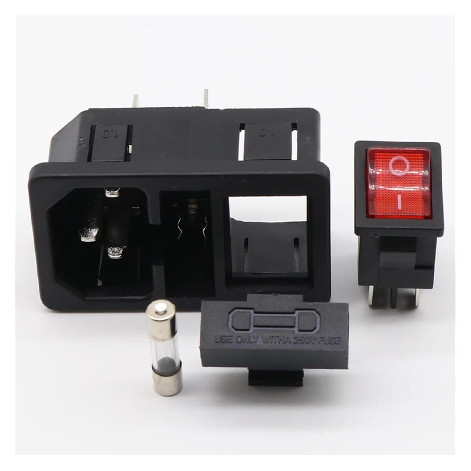 NSIXSURIM Red Rocker Switch Fused IEC 320 C14 Inlet Power Socket